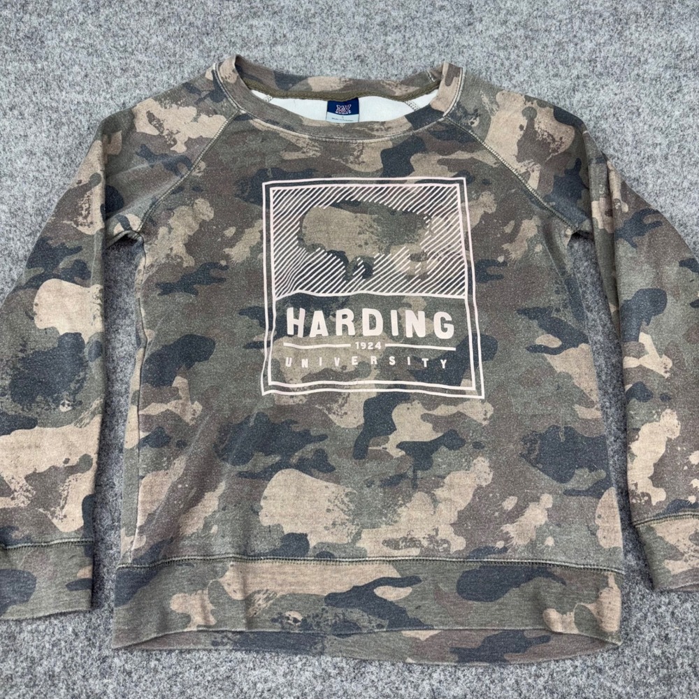 MV Sport Harding University Sweatshirt Mens Small Camo Bison Pullover Fleece EUC